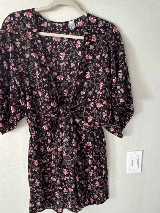 Lani Pants - Floral Tie-Front Women’s Romper in Black and Pink